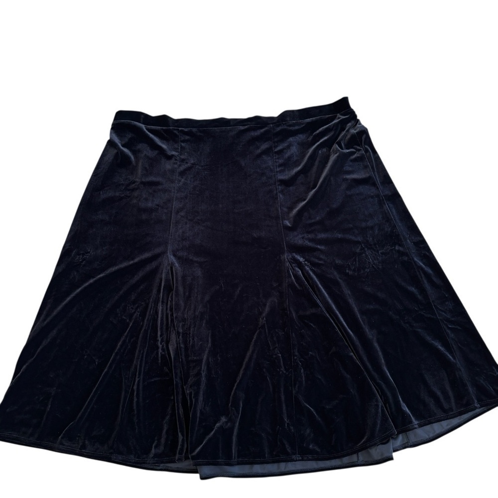 Studio 1940 Black Velour Velvet Stretchy Skirt Plus Size 30 / 32 W Midi Flare - Picture 2 of 12